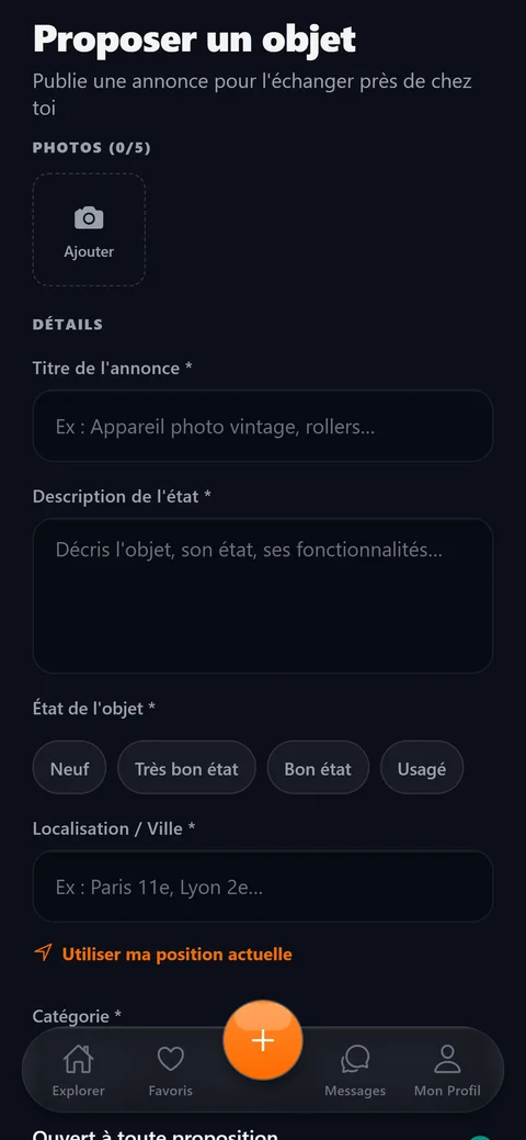 Écran de publication d’une annonce